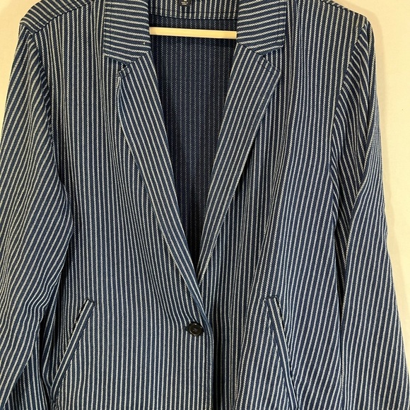 J.Crew Mercantile Blazer Jacket Single Button Navy Stripe Cotton Size Medium - Picture 6 of 11